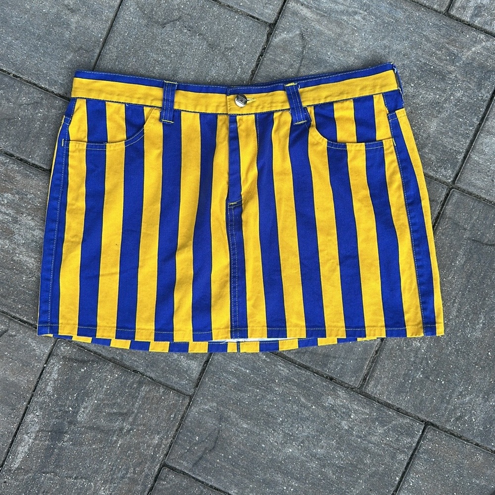 Game Bibs Blue Gold Cotton Mini Skirt Women 8 Collegiate Athletic Sports - Picture 2 of 10